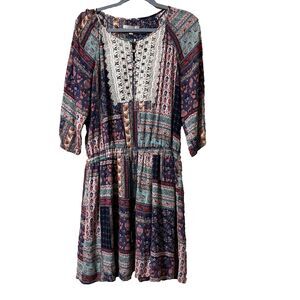 ESPRIT dress size 10  longsleeve patchwork lined boho lace gypsy